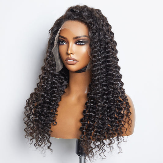 TedHair 30inch 13x6 PartingMax Glueless Lace Wig 3D Cap Pre-bleached Deep Curly Transparent Lace Front Wig 180% Density