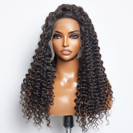 TedHair 30inch 13x6 PartingMax Glueless Lace Wig 3D Cap Pre-bleached Deep Curly Transparent Lace Front Wig 180% Density