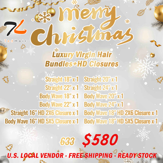 2025 Christmas Package Deal |12pcs Luxury Virgin Hair Bundles + HD Closures $580