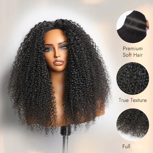 TedHair 16inch-22inch #1B Natural Black Messy Curly Half Wig 180% Density
