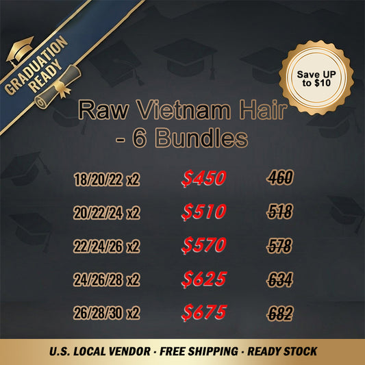 2026 Graduation Season Package Deal | 6pcs Raw Vietnam Hair Bundle Deal $450-$675 #1B Natural Black