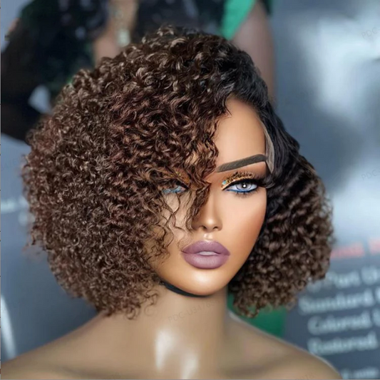 TedHair 8 inch Trendy Short Cut Curly Minimalist HD Lace Glueless Side Part Wig