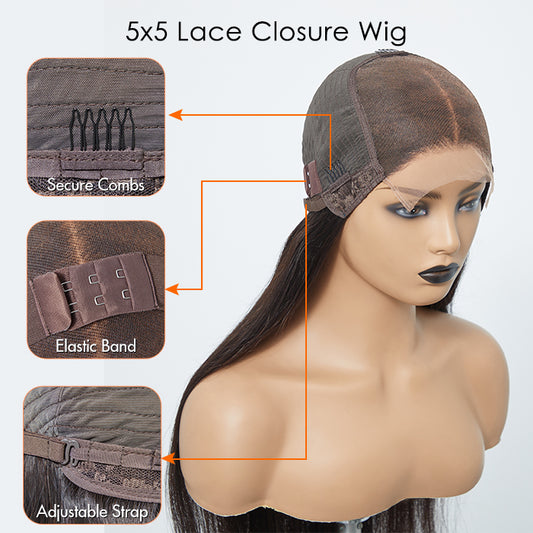 TedHair 180% Density 5x5 Glueless Lace Closure Wig Straight