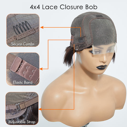 TedHair 150% Density 4x4 8 Inches Side Part Lace Closure Bob Wig Straight