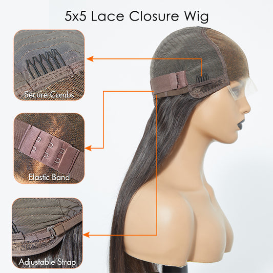 TedHair 180% Density 5x5 HD Glueless Lace Closure Wig Straight