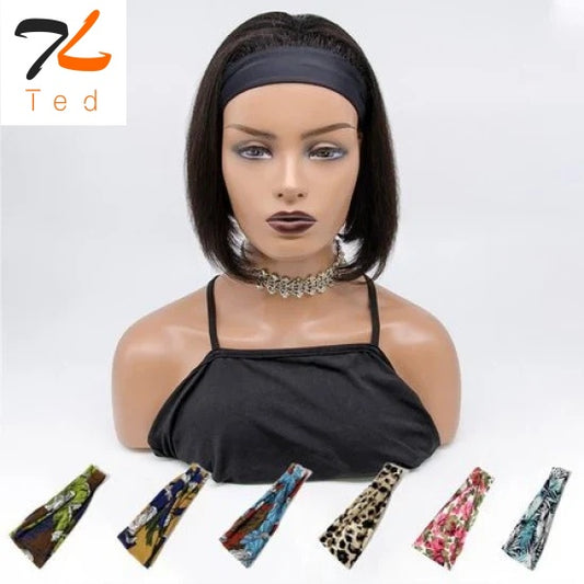 T TED 10 Inches Grab-N-Go Yaki Straight Headband Wigs 200% Density-100% Human Hair