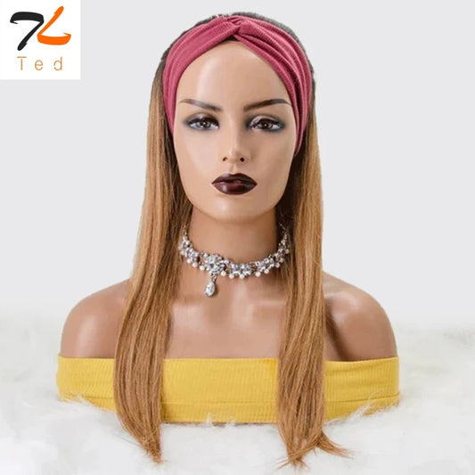 T TED 18 Inches Grab-N-Go T1B/30# Straight Headband Wigs 200% Density-100% Human Hair Wigs