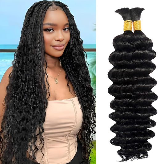 TedHair Deep Wave Bulk Hair For Braiding #1B Natural Black