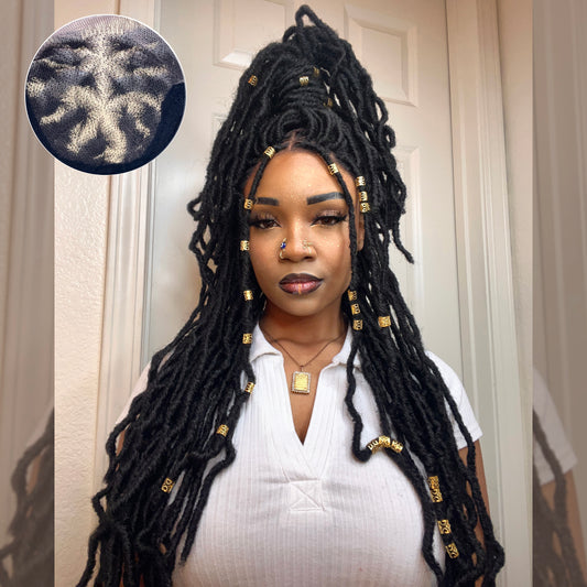 Tedhair 30 Inches 4x4 Boho Goddess Faux Locs Lace Closure Wigs 200% Density-100% Handmade