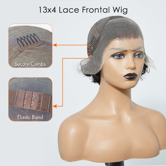TedHair 150% Density 13x4 Pre-Bleached Knots Frontal Lace Wig 8 inch Short Curly Pixie Cut