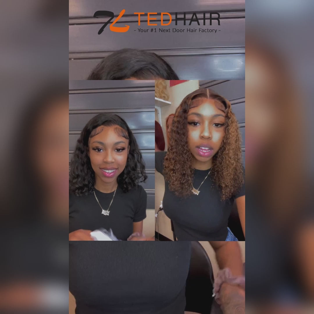 TedHair 14 inch 5"x5" Closure Lace Wig Kinky Curly Brazilian Human Virgin Hair 150% Density