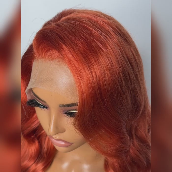 Tedhair 24 Inches Ginger 13"x4" Lace Front Body Wavy Wig Pre-Plucked Free Part 150% Density-100% Human Hair