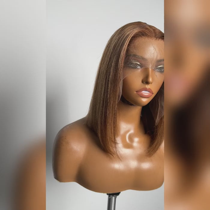 TedHair 12 Inches 13"x4" #P4/27 Straight Bob Lace Frontal Wig-100% Human Hair